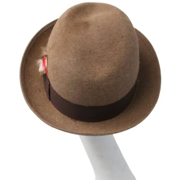 Vintage Men's Commardore Wool Felt Fedora Trilby Hat Retro Feather Brown Tan - Picture 6 of 11
